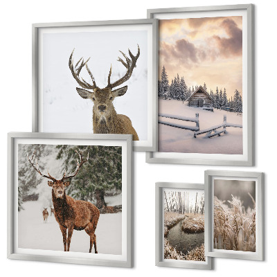 Modernes wandbilder-set Winterlandschaften mit Hirschen