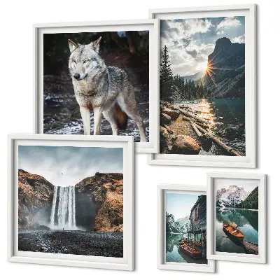 Bildergalerie-Set für die Wand mit Motiven von Naturlandschaften und Tierwelt