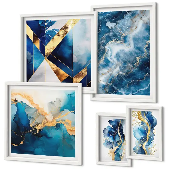 Modernes Wandbilder-Set mit abstrakten blauen Kompositionen