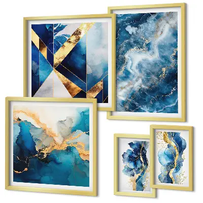 Modernes Wandbilder-Set mit abstrakten blauen Kompositionen
