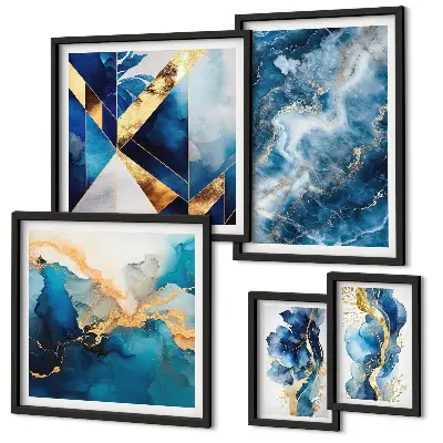 Modernes Wandbilder-Set mit abstrakten blauen Kompositionen