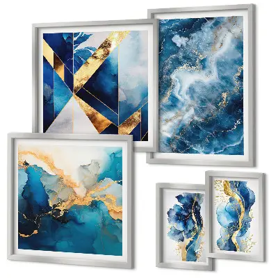 Modernes Wandbilder-Set mit abstrakten blauen Kompositionen