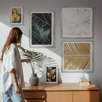 Bilderset fürs sofa Stilvolle Blätter und Geometrie