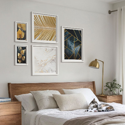 Bilderset fürs sofa Stilvolle Blätter und Geometrie