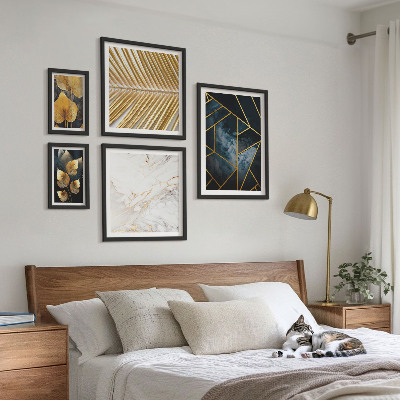 Bilderset fürs sofa Stilvolle Blätter und Geometrie
