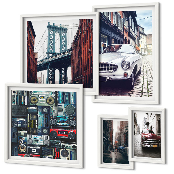Bildergalerie-set für die wand Stilvolle Autos und Straßenarchitektur