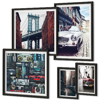 Bildergalerie-set für die wand Stilvolle Autos und Straßenarchitektur