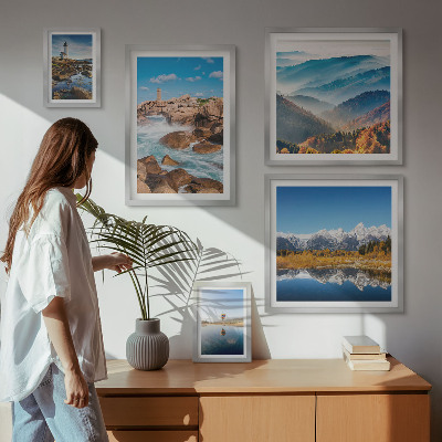 Modernes wandbilder-set Natürliche Berge, Leuchttürme am Meer