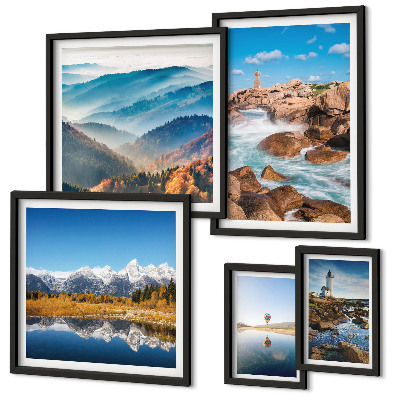 Modernes wandbilder-set Natürliche Berge, Leuchttürme am Meer