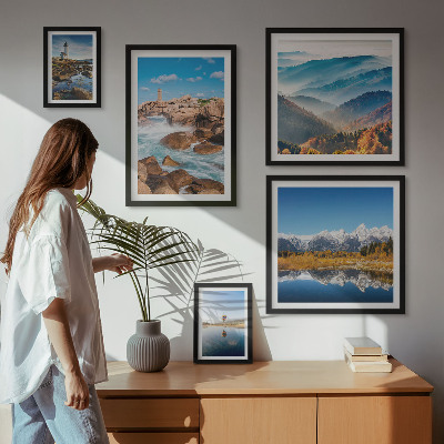 Modernes wandbilder-set Natürliche Berge, Leuchttürme am Meer