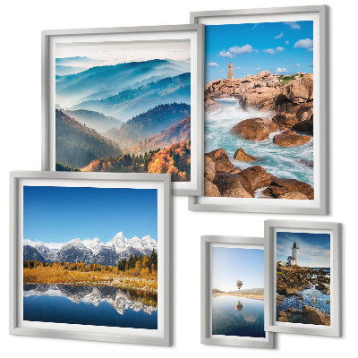 Modernes wandbilder-set Natürliche Berge, Leuchttürme am Meer