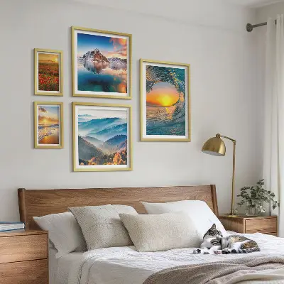 Bilderset fürs Sofa mit Naturlandschaften von Meer, Bergen und Blumen