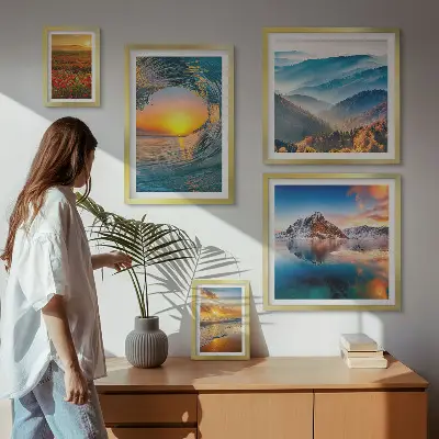 Bilderset fürs Sofa mit Naturlandschaften von Meer, Bergen und Blumen