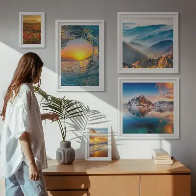 Bilderset fürs Sofa mit Naturlandschaften von Meer, Bergen und Blumen