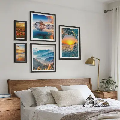 Bilderset fürs Sofa mit Naturlandschaften von Meer, Bergen und Blumen