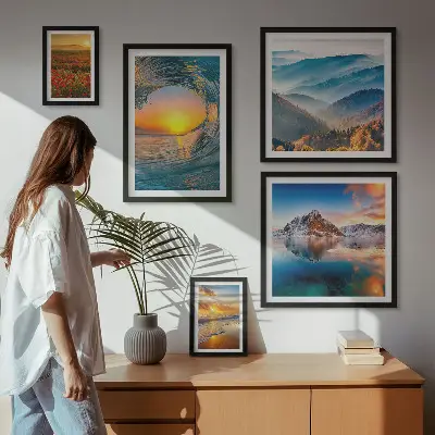 Bilderset fürs Sofa mit Naturlandschaften von Meer, Bergen und Blumen