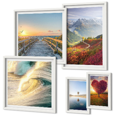 Modernes wandbilder-set Landschaften, Berge, Herzen, Wellen, Ballons
