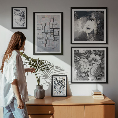 Bilderset fürs sofa Abstrakte Blumen, modernes Porträt