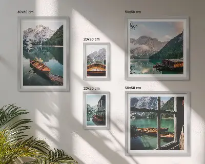 Wandbilder-Set mit Motiven von Seen, Bergen, Booten und Landschaften