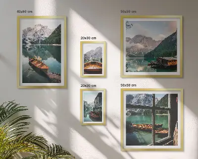 Wandbilder-Set mit Motiven von Seen, Bergen, Booten und Landschaften
