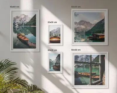 Wandbilder-Set mit Motiven von Seen, Bergen, Booten und Landschaften