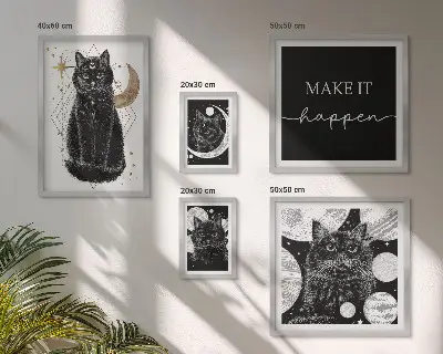 Bilderset für das Sofa mit schwarzen Katzen im Boho-Stil