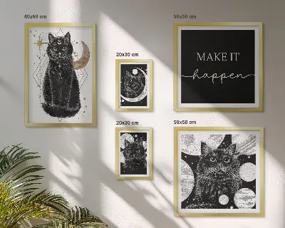 Bilderset für das Sofa mit schwarzen Katzen im Boho-Stil