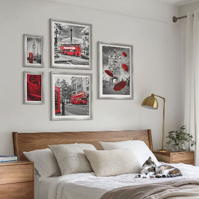 Modernes wandbilder-set Londoner Motive, rote Akzente
