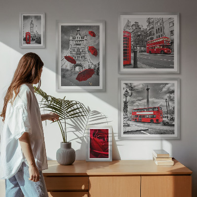 Modernes wandbilder-set Londoner Motive, rote Akzente