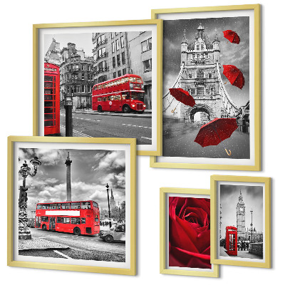 Modernes wandbilder-set Londoner Motive, rote Akzente