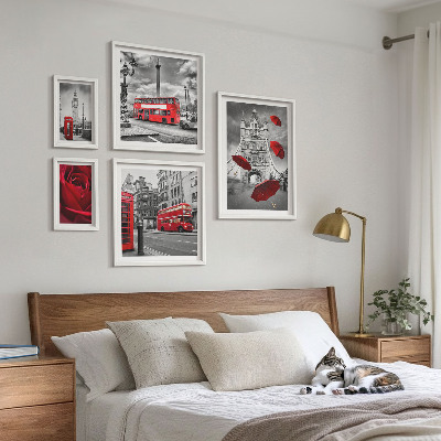 Modernes wandbilder-set Londoner Motive, rote Akzente