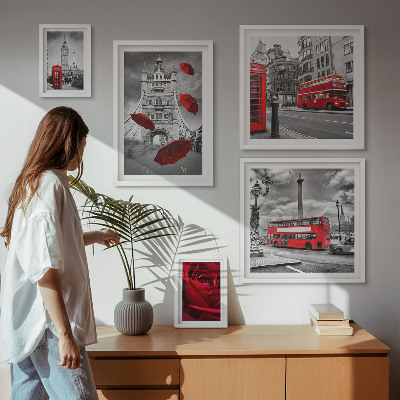 Modernes wandbilder-set Londoner Motive, rote Akzente