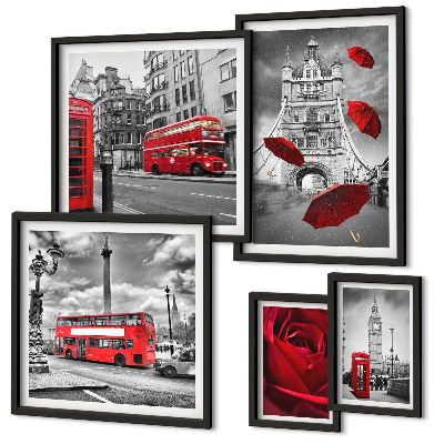 Modernes wandbilder-set Londoner Motive, rote Akzente