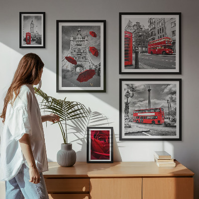 Modernes wandbilder-set Londoner Motive, rote Akzente