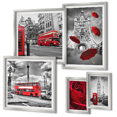 Modernes wandbilder-set Londoner Motive, rote Akzente