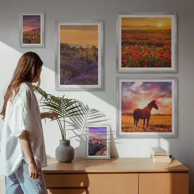 Bilderset fürs Sofa mit Motiven von Naturlandschaften, Pferden und Blumen