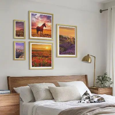 Bilderset fürs Sofa mit Motiven von Naturlandschaften, Pferden und Blumen