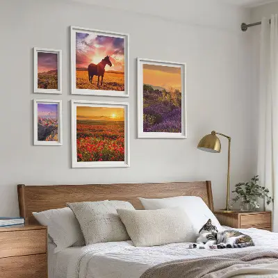 Bilderset fürs Sofa mit Motiven von Naturlandschaften, Pferden und Blumen