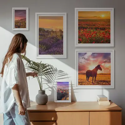 Bilderset fürs Sofa mit Motiven von Naturlandschaften, Pferden und Blumen