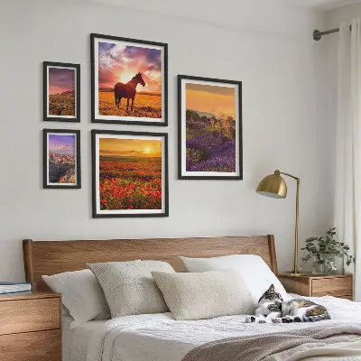 Bilderset fürs Sofa mit Motiven von Naturlandschaften, Pferden und Blumen