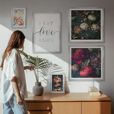 Bildergalerie-Set für die Wand mit motivierenden Slogans und Blumenmotiv