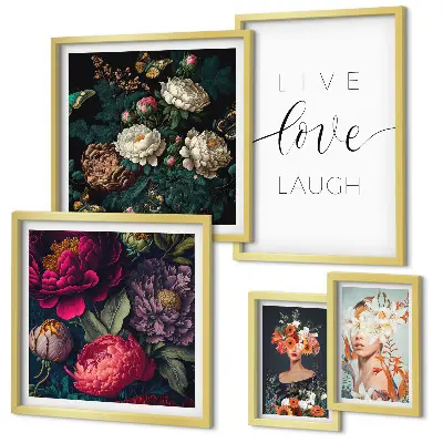 Bildergalerie-Set für die Wand mit motivierenden Slogans und Blumenmotiv