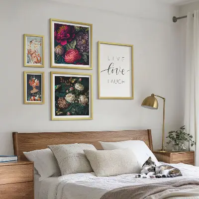 Bildergalerie-Set für die Wand mit motivierenden Slogans und Blumenmotiv