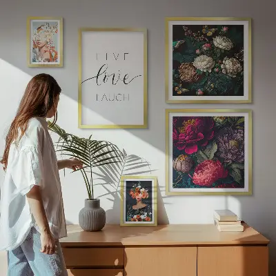 Bildergalerie-Set für die Wand mit motivierenden Slogans und Blumenmotiv