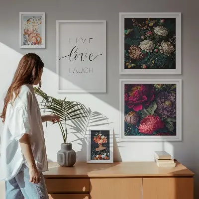 Bildergalerie-Set für die Wand mit motivierenden Slogans und Blumenmotiv