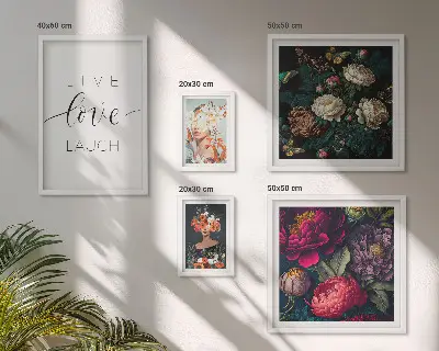 Bildergalerie-Set für die Wand mit motivierenden Slogans und Blumenmotiv
