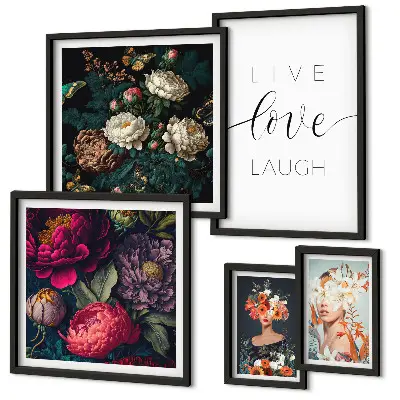 Bildergalerie-Set für die Wand mit motivierenden Slogans und Blumenmotiv