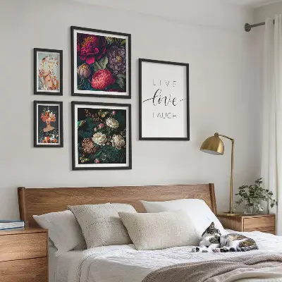 Bildergalerie-Set für die Wand mit motivierenden Slogans und Blumenmotiv