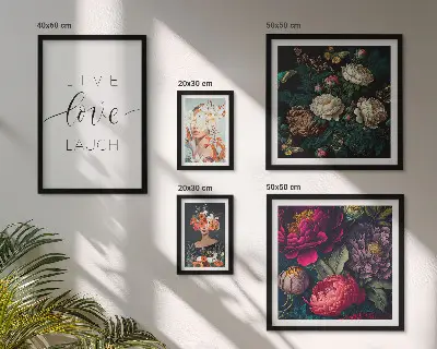 Bildergalerie-Set für die Wand mit motivierenden Slogans und Blumenmotiv