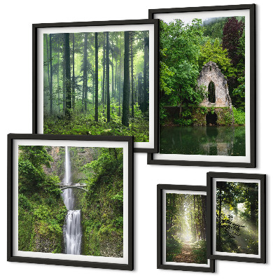 Modernes wandbilder-set Grüne Wälder, Wasserfälle, Natur